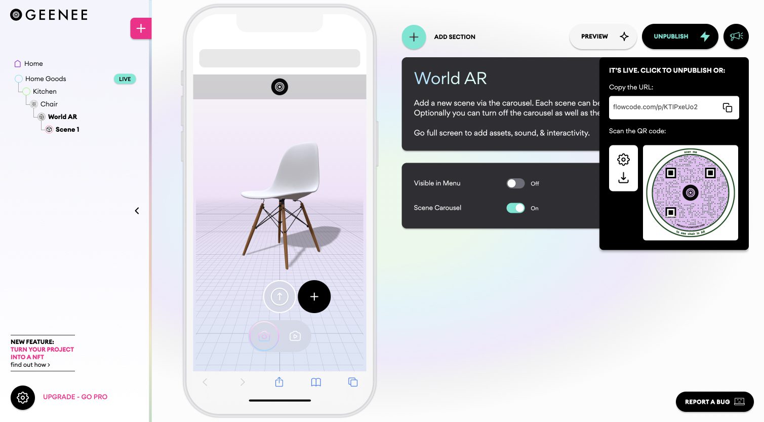 Flowcode QR inside the Geenee AR Builder