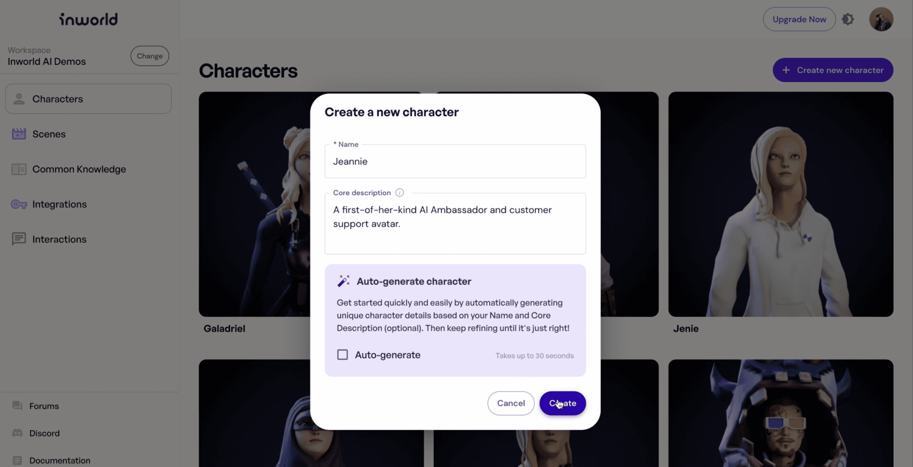 Inworld AI Character creation
